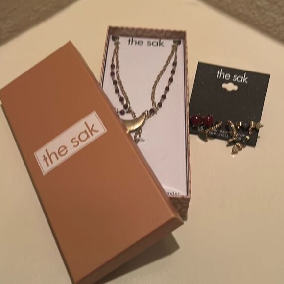 The Sak Gold Tone Fall Jewelry Set Burgundy Olive Green Bohemian Style Gift NWT - Picture 10 of 10